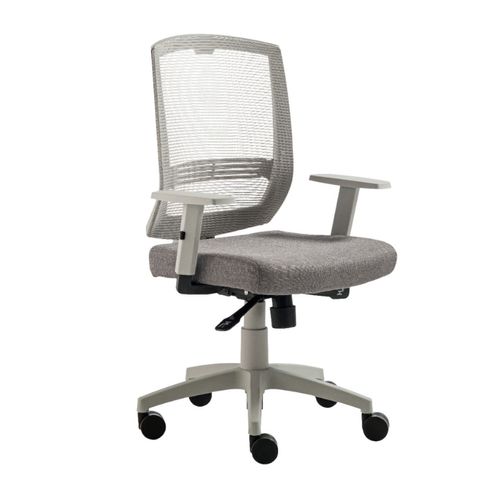 Cadeira de Escritório Giratória New Opus Roal Panamá Cinza Encosto em Tela Base Nylon PU Syncron