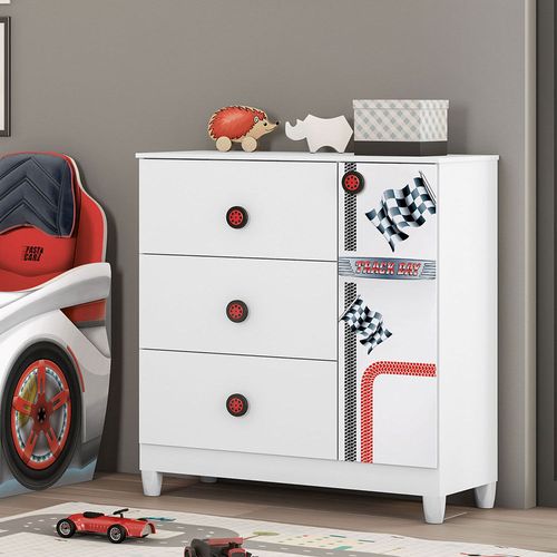 Cômoda Infantil Fast Car Branco 1 Porta 4 Gavetas Móveis Estrela