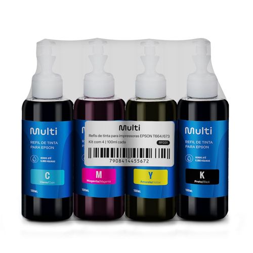 Kit Refil de Tinta para Impressoras Epson com 4 Cores T664 100ml Multi - RF031