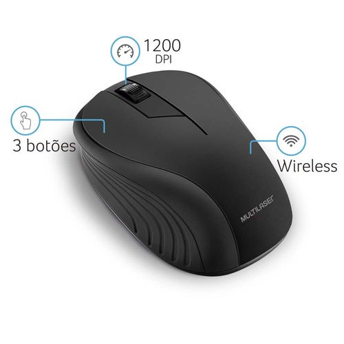 Mouse Sem Fio Wave Conexão Usb 1200dpi 3 Botões Ergonômico Preto - MO212