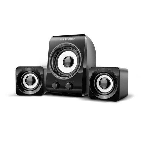 Caixa de Som 2.1 c/ Subwoofer 14w RMS Alimentação USB Conexão P2 Controle de Volume e Graves Preto - SP172