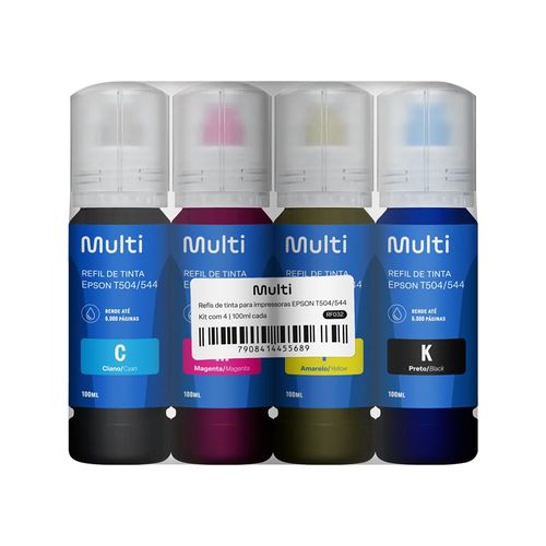 Kit Refil de Tinta p/ Impressoras Epson c/ 4 Cores T504/544 100ml Multi - RF032