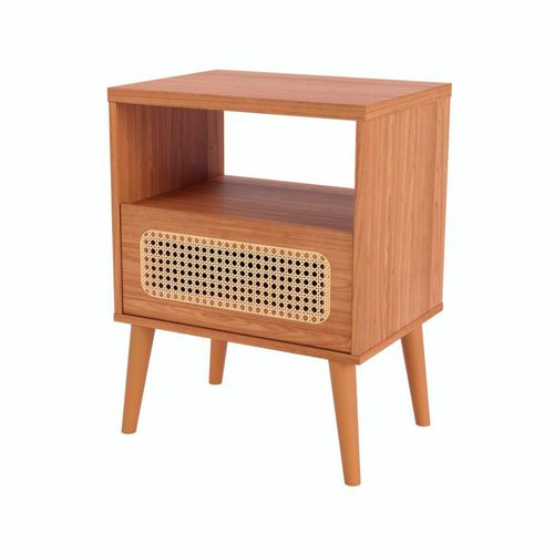 Mesa de Cabeceira Palha Natural em MDF 50 cm com 1 Gaveta TW48 Freijó Dalla Costa