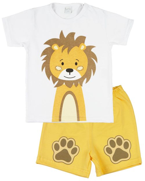 Pijama Curto Menino Infantil 10 Meses a 4 Anos Cotton Fino Verão Manga Curta Bichinhos - Amarelo