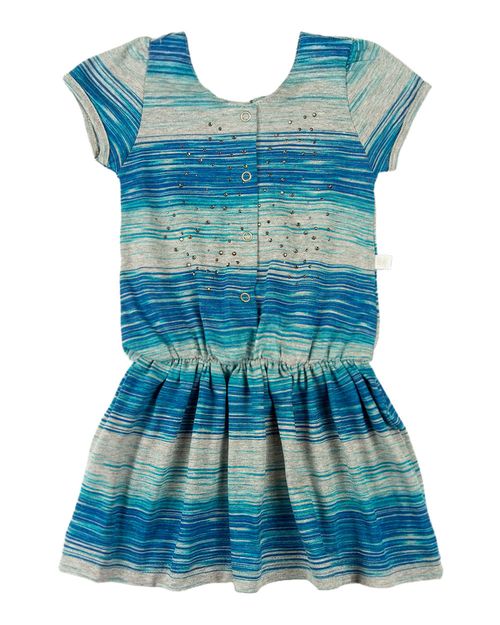 Vestido Infantil Malha Mescla Estampada Strass - Turquesa