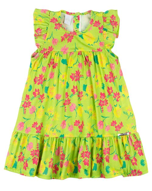 Vestido Infantil Verão Manga Cavada Microfibra Estampa Digital Floral - Verde