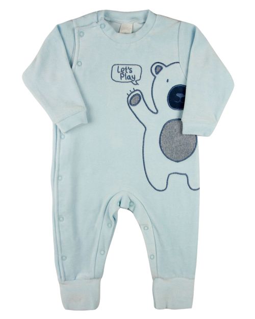 Macacao Bebe Plush Masculino Bordado Ursinho Lets Play - Azul