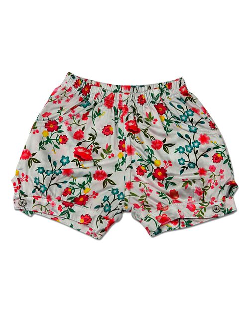 Shorts Bebê Cetim Estampa Digital Floral - Branco