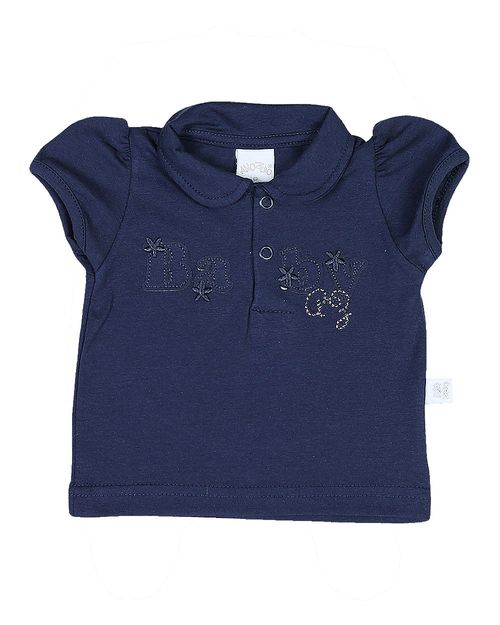 Camiseta Bebê Pólo Malha Cotton Baby -Marinho