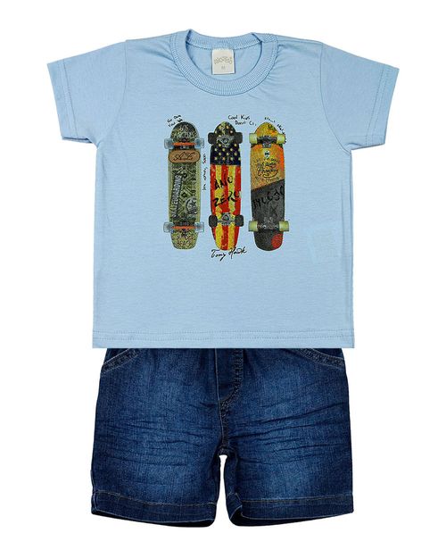 Conjunto Bebê Malha e Índigo Skates Cool Kids - Azul