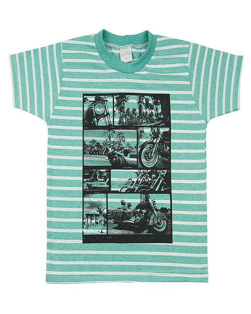 Camiseta Infantil Malha Listrada Cool Motos - Verde