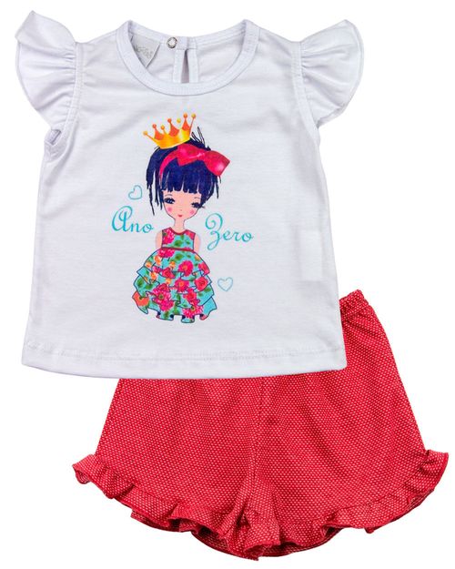 Pijama Infantil Meia Malha Poá Menina de Coroa - Vermelho