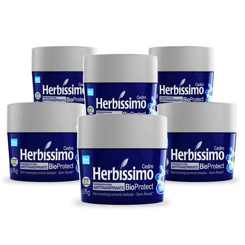 Kit Desodorante Herbíssimo Creme Antitranspirante Bioprotect Cedro 55G com 6 unidades