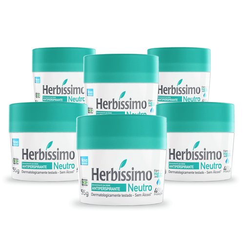 Kit Desodorante Creme Antitranspirante Neutro Herbissimo 55G com 6 unidades