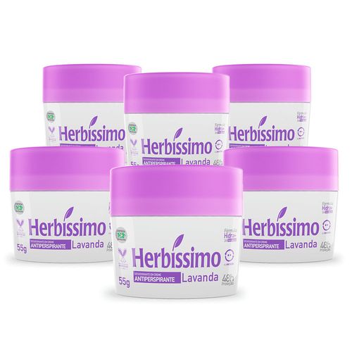 Kit Desodorante Creme Antitranspirante Lavanda Herbissimo 55G c/ 6 unidades