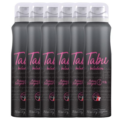 Kit Desodorante Aerosol Antitranspirante Tabu Baladeira 150ML com 6 Unidades