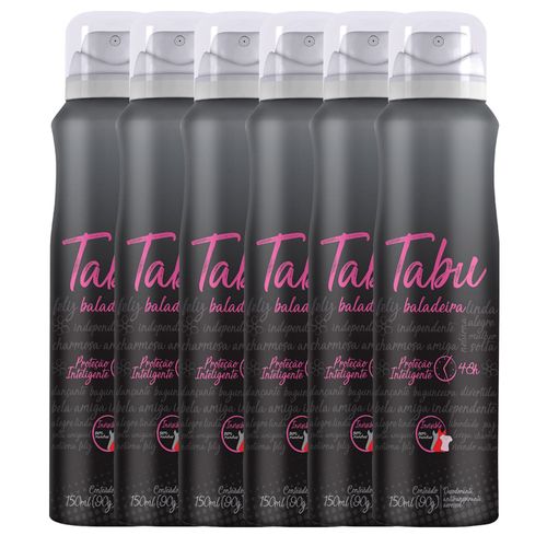 Kit Desodorante Aerosol Antitranspirante Tabu Baladeira 150ML com 6 Unidades