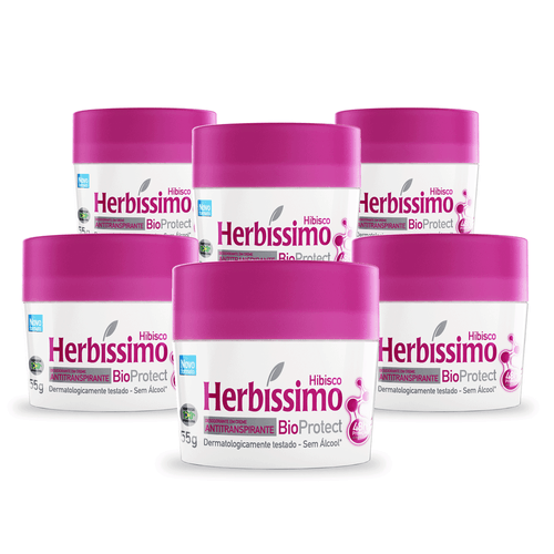 Kit Desodorante Herbíssimo Creme Antitranspirante Bioprotect Hibisco 55G com 6 unidades