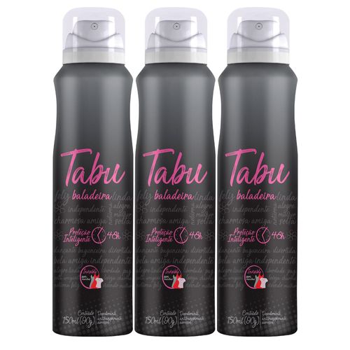 Kit Desodorante Aerosol Antitranspirante Tabu Baladeira 150ML com 3 Unidades