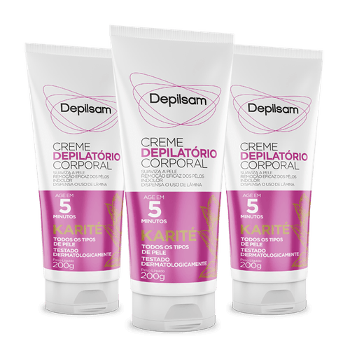 Kit Creme Depilatório Corporal Depilsam Karité 200G com 3 unidades