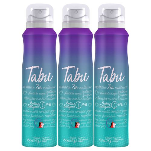 Kit Desodorante Aerosol Antitranspirante Tabu Zen 150Ml com 3 Unidades