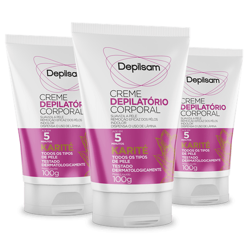 Kit Creme Depilatório Corporal Depilsam Karité 100G com 3 unidades