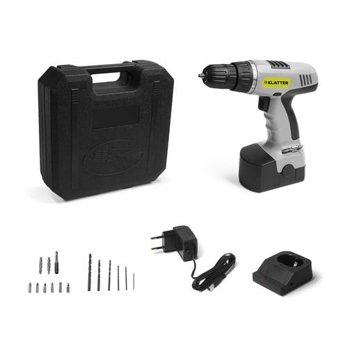 Kit Maleta Parafusadeira e Furadeira 12v Bateria de Lítio 16 Níveis de Torque com Brocas e Bits Cinza Klatter - MV045