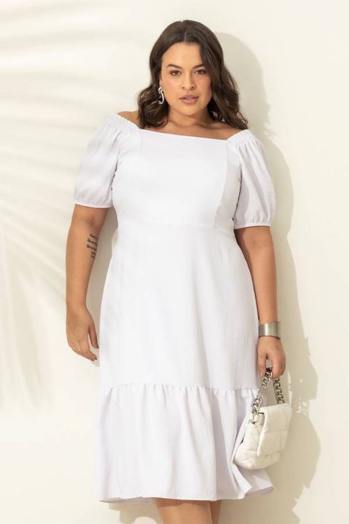 Vestido Midi Ciganinha Branco em Airflow Plus Size Arya