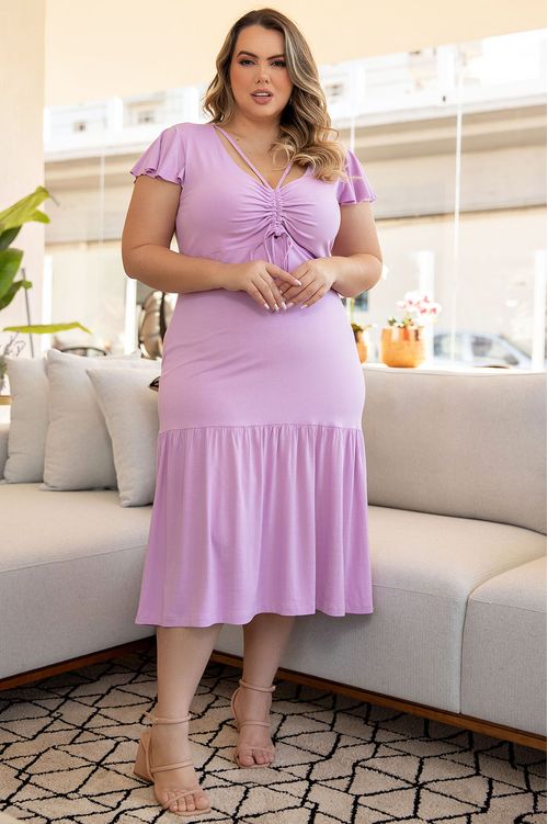 Vestido Midi Lilás em Viscolycra Plus Size