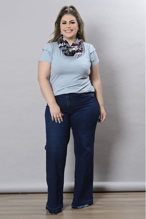 Blusa em Viscolycra Azul Plus Size