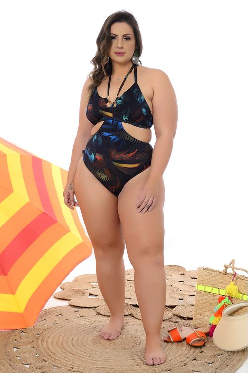 MAIÔ SEM BOJO E ARO ENGANA MAMÃE ESTAMPADO PRETO PLUS SIZE