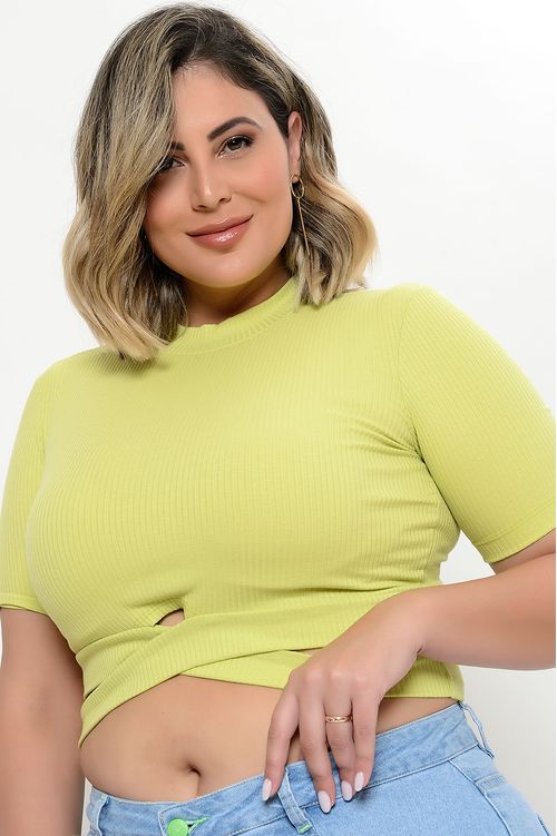 Cropped Canelado Verde Lima Plus Size