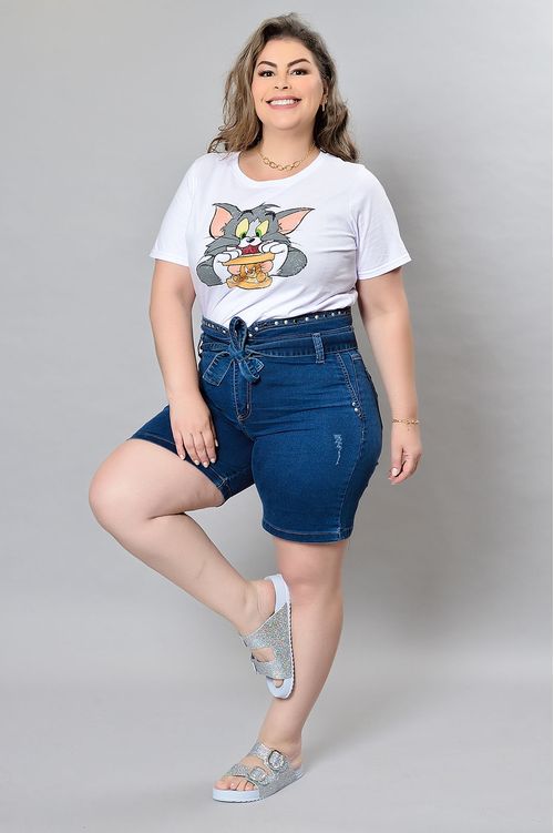 Bermuda Jeans com Elastano Plus Size Kasia