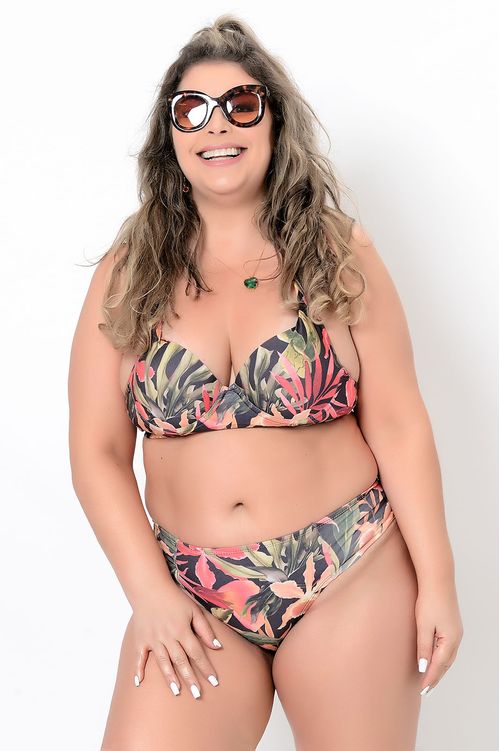 Biquíni Laranja Estampado com Bojo e Aro Plus Size