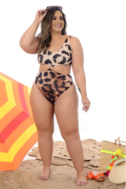 Maiô Animal Print Engana Mamãe Plus Size