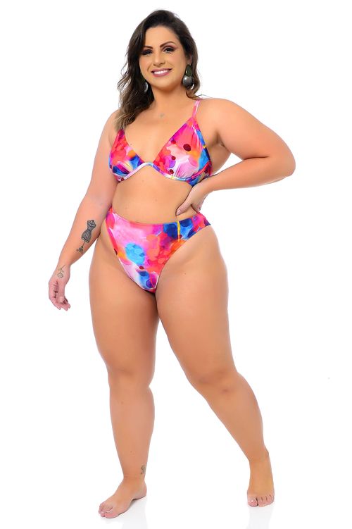 BIQUÍNI SEM BOJO COM ARO HOT PANTS ROSA PLUS SIZE