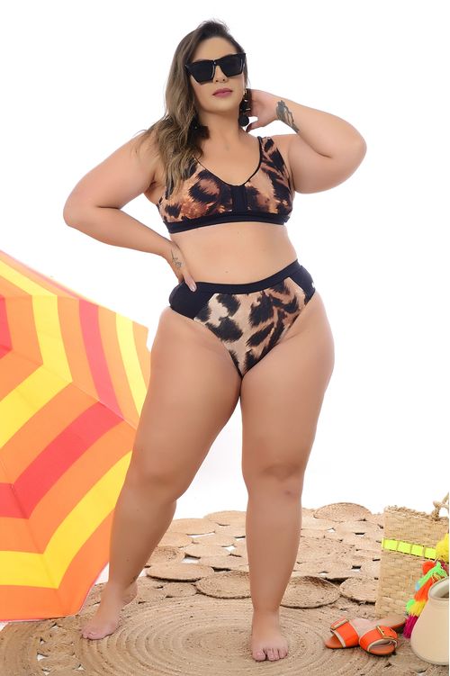 BIQUÍNI SEM BOJO ANIMAL PRINT HOT PANTS PLUS SIZE