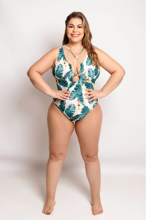 Maiô Body Folhagens Plus Size