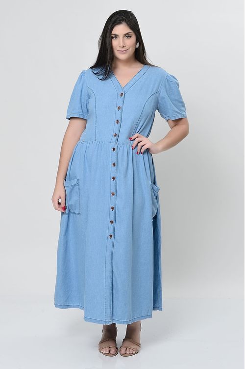 VESTIDO CHEMISE LONGO JEANS PLUS SIZE