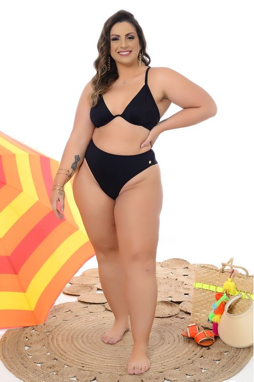 Biquíni Sem Bojo Com Aro Preto Plus Size