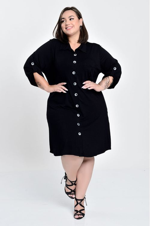 Vestido Chemise Preto em Viscolycra Plus Size