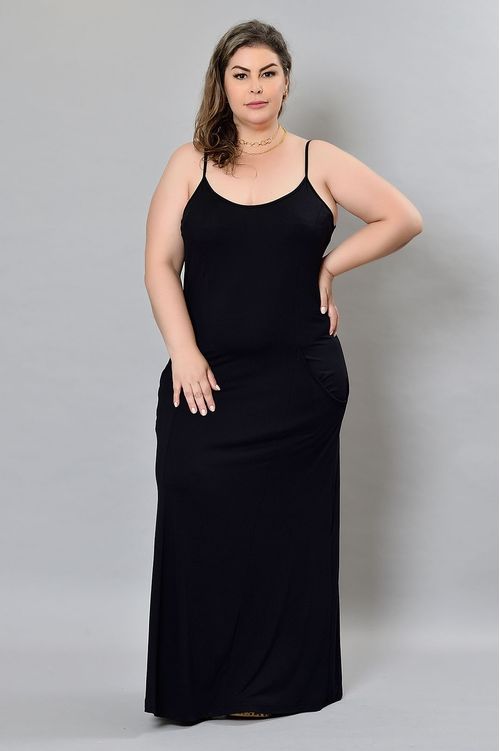 Vestido Longo Preto em Viscolycra Plus Size Taina