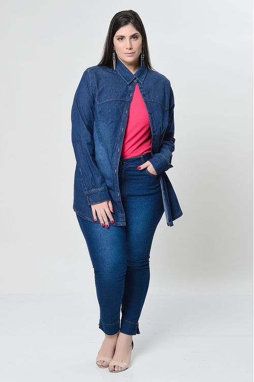 Camisão Jeans em Algodão Plus Size