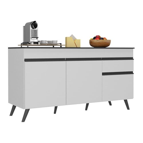 Balcão Cozinha Gabinete Pia 150 cm 3 Portas 1 Gaveta Veneza Multimóveis MP3740.964 Branco/Preto