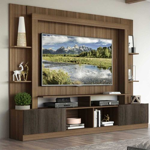 Rack Estante com Painel e Suporte TV 65" e 2 portas Oslo Multimóveis Madeirado/Tenerife