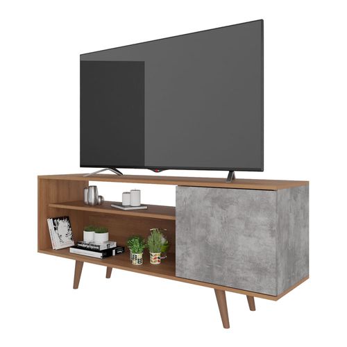 Rack TV 42" Retrô com 1 Porta Multimóveis CR45205 Amêndoa/Concreto