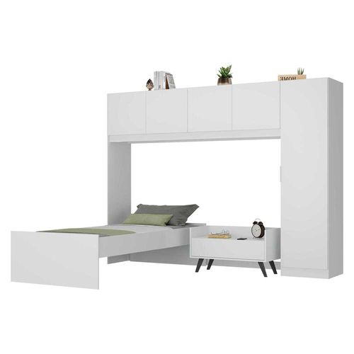 Cama de Solteiro com Colchão/Guarda Roupa/Mesa de Cabeceira Retrô Dublin Multimóveis MP4037 Bca/Pta