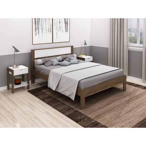 Cama de Casal para Colchão 138 x 188 cm Multimóveis CR35009 Nogal/Branca