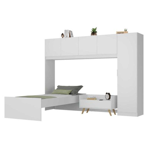 Cama de Solteiro com Colchão/Guarda Roupa/Mesa de Cabeceira Retrô Dublin Multimóveis MP4037 Bca/Nat