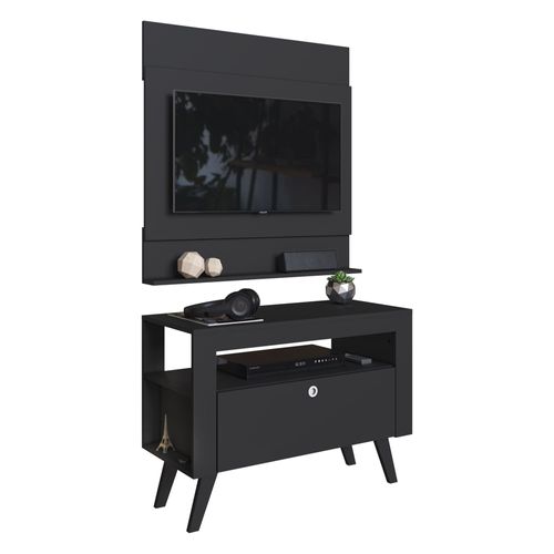 Rack com Painel Retrô TV 36" 1 Gaveta Multimóveis CR45195 Preto